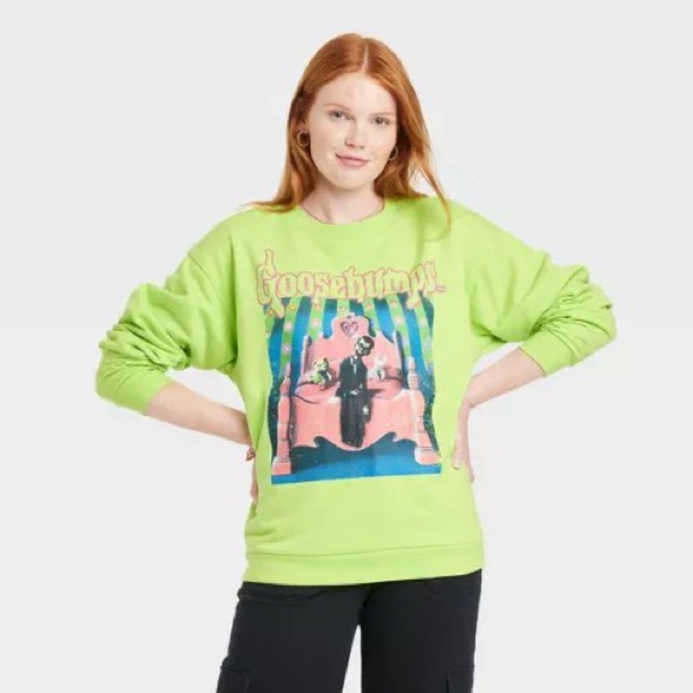 Goosebumps Graphic Crewneck Sweatshirt - Neon Green